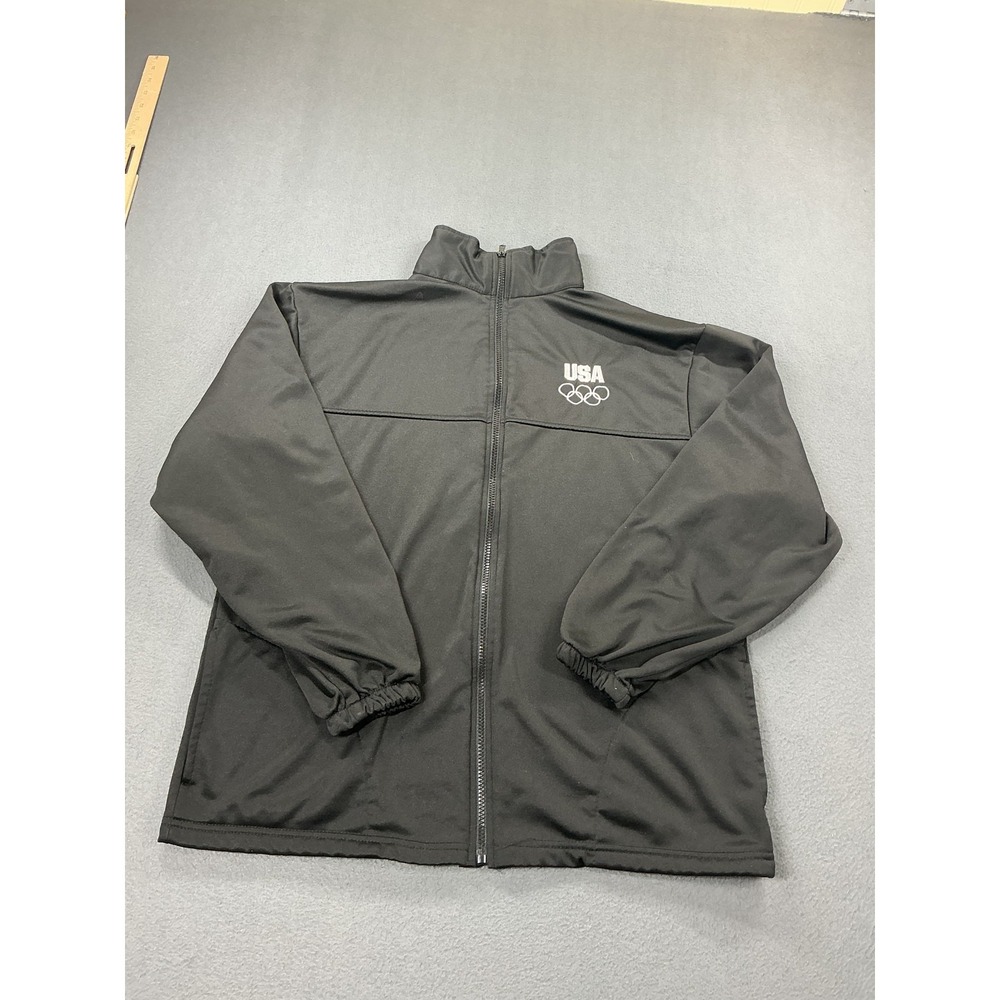 USA Olympic Jacket Mens Large Black Fleece Lined Full Zip USA Team Gear